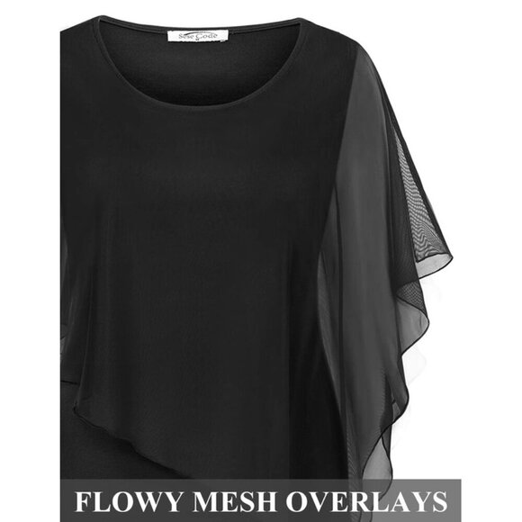 NWT SeSe Code Burgundy Dress W/Mesh Cape Overlay - Picture 4 of 6